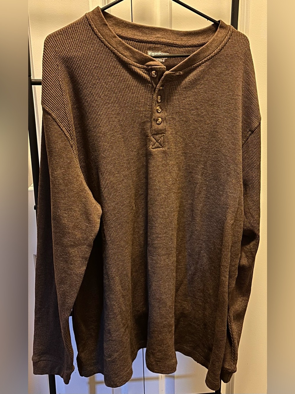 Brown Thermal Henley Long Sleeve Shirt